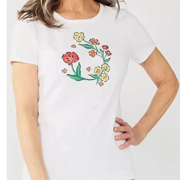 NWOT Crate & Barrow white floral T-shirt size XXL - Picture 2 of 6